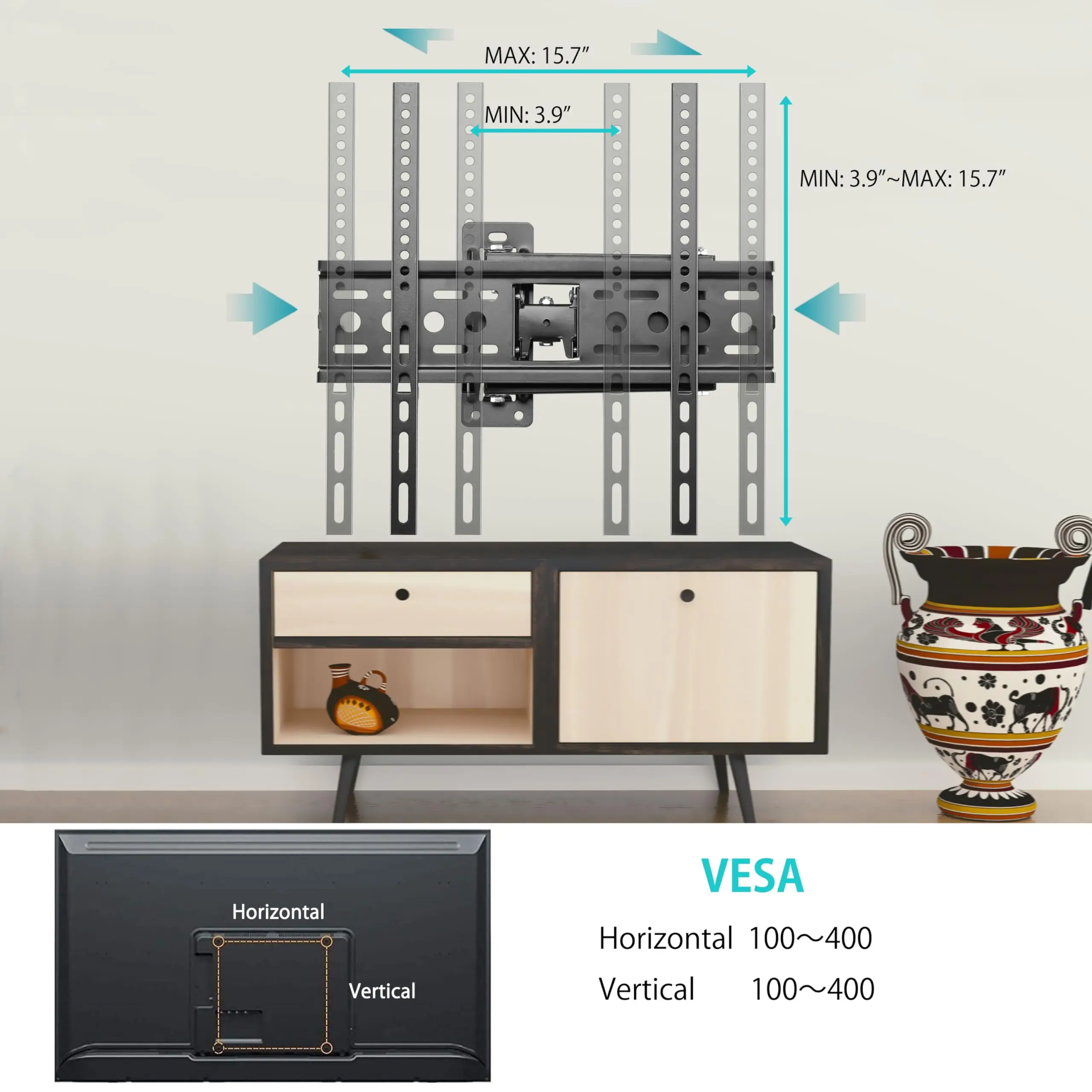 Soporte de pared para TV de movimiento completo para TV de 26-55 pulgadas, soporte flotante para TV, ajuste Horizontal de inclinación giratoria, soporte de pared para TV - imagen 5