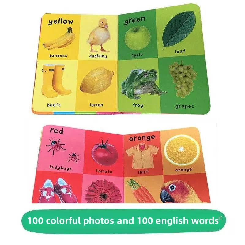 4 libros Montessori primeros 100 palabras en inglés aprendizaje libro de cartón animales colores números idioma libros de imágenes físicas - imagen 5