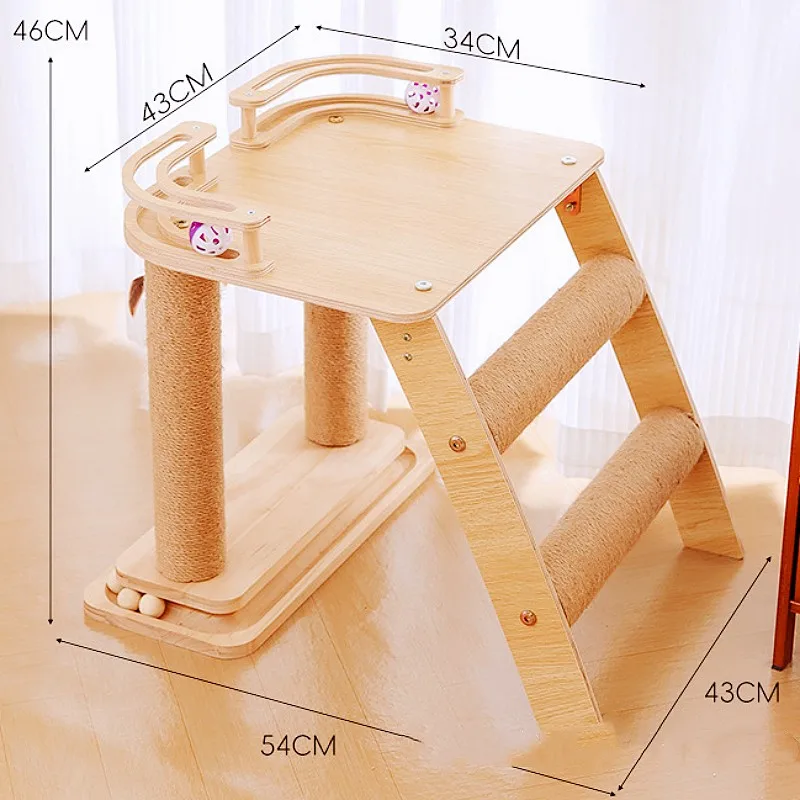 Marco de escalada para gatos, rascadores de madera para gatos, columna para saltar, rascador para gatos con juguetes de plumas, muebles para mascotas - imagen 5