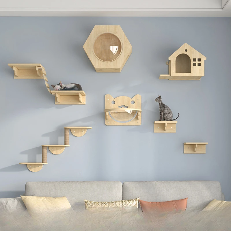 Torres de madera para gatos, accesorios para el hogar, bonito rasguño para gatos, torre trepadora de árboles con hamaca, juguete portador, ayuda para entrenamiento, producto para mascotas - imagen 2