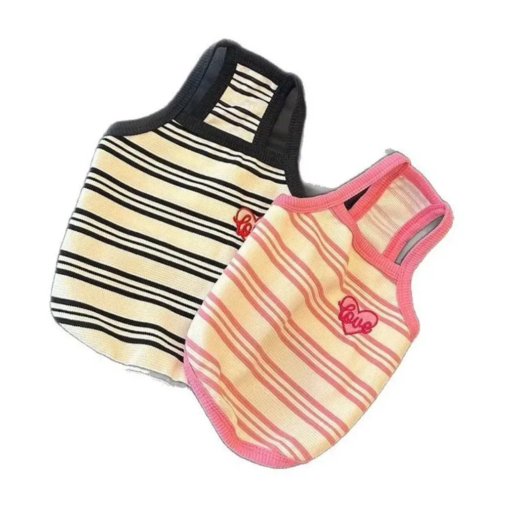 Ropa de verano para mascotas, camiseta sin mangas a rayas, protector solar bordado, ropa fina y transpirable para cachorros pequeños, chaleco refrescante para perros - imagen 5