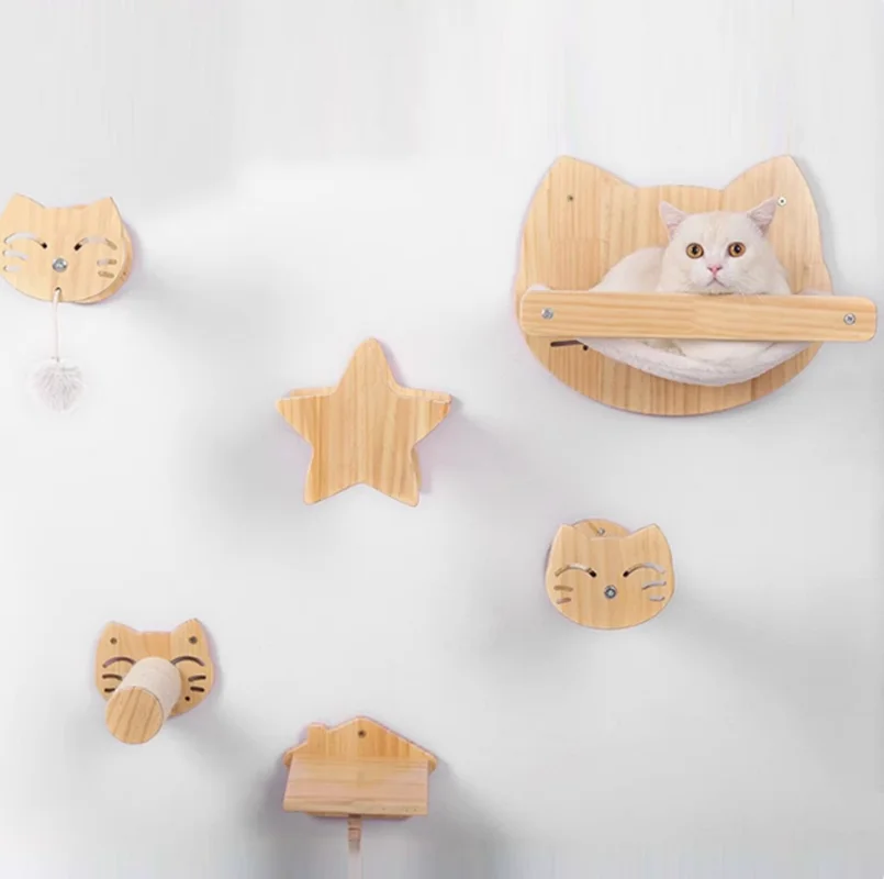 Marco de escalada para mascotas, nido para gatos montado en la pared, árbol para gatos, poste rascador para gatos de Sisal, plataforma para saltar en la nube, peldaños de madera ecológicos Cz - imagen 2