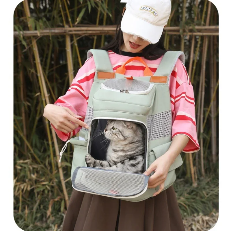 Nuevas bolsas de doble hombro para gatos, bolsa para salir, bolsa portátil de gran capacidad para mascotas, mochila Visual transpirable para gatos, mochila para perros - imagen 4