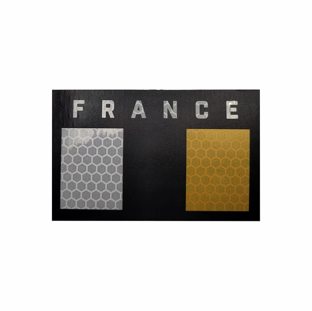 Parche reflectante con bandera del país de Francia, insignia para brazalete que brilla en la oscuridad, apliques de adorno, parches tácticos IR en blanco y negro - imagen 2