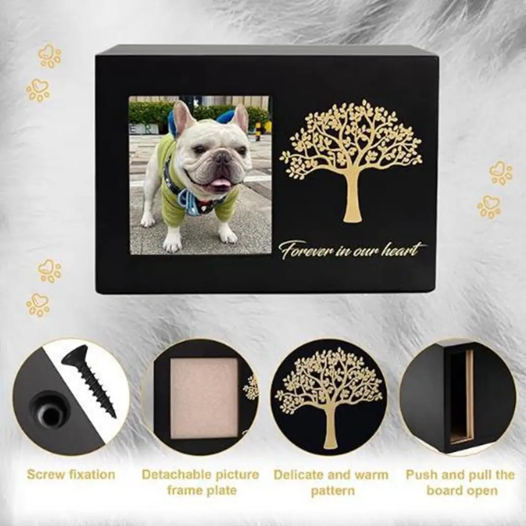Urna de cremación de madera para mascotas, caja de recuerdos para cenizas de perros y gatos con marco de fotos, estuche de urna conmemorativo para perros, suministros para animales pequeños - imagen 2