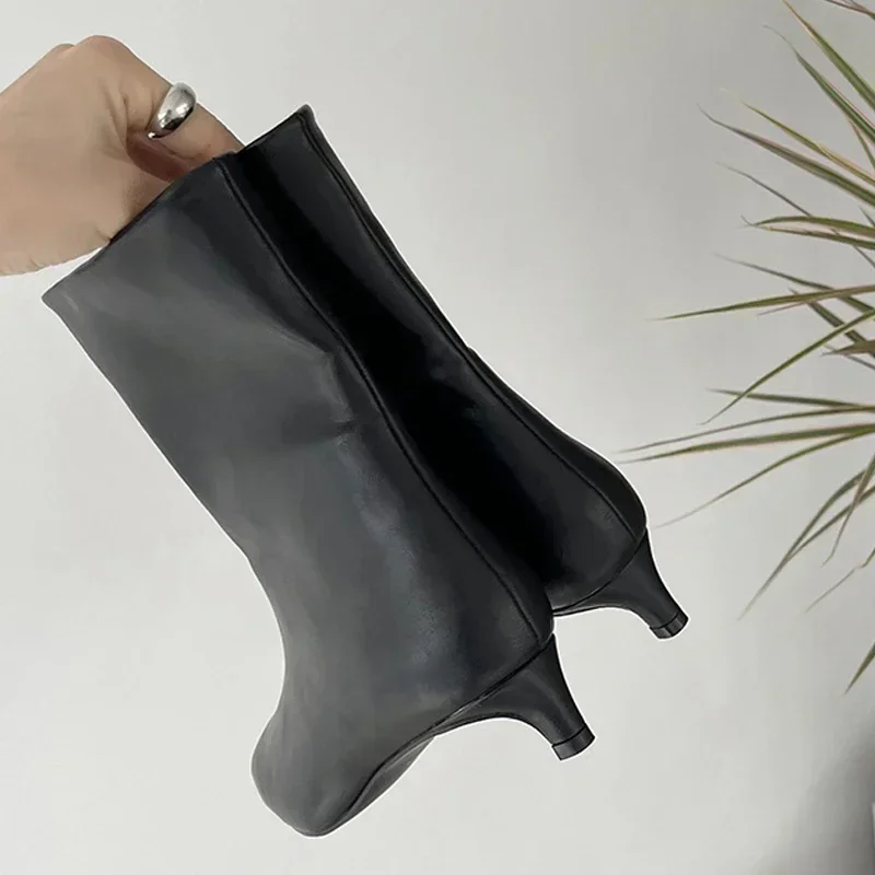 Botines de Mujer con punta estrecha a la moda, Zapatos cortos ajustados para Mujer, tacones bajos, zapatos de tacón para vestido de fiesta, Zapatos de invierno y otoño para Mujer - imagen 2