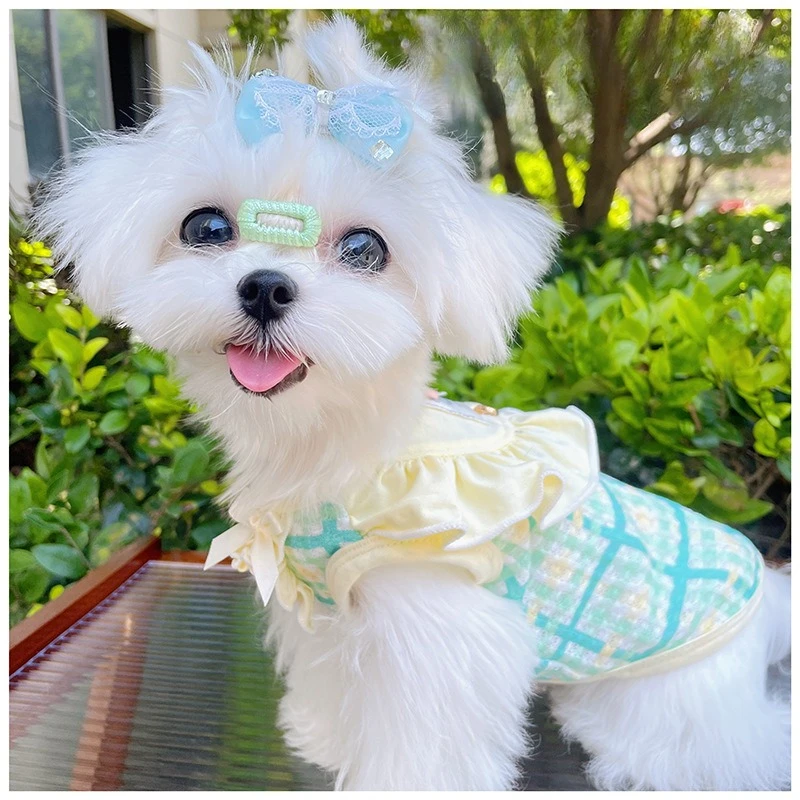 Camiseta sin mangas a cuadros para mascotas, abrigo de peluche elástico Yorkshire, ropa para cachorros, ropa para perros pequeños, primavera y otoño - imagen 2