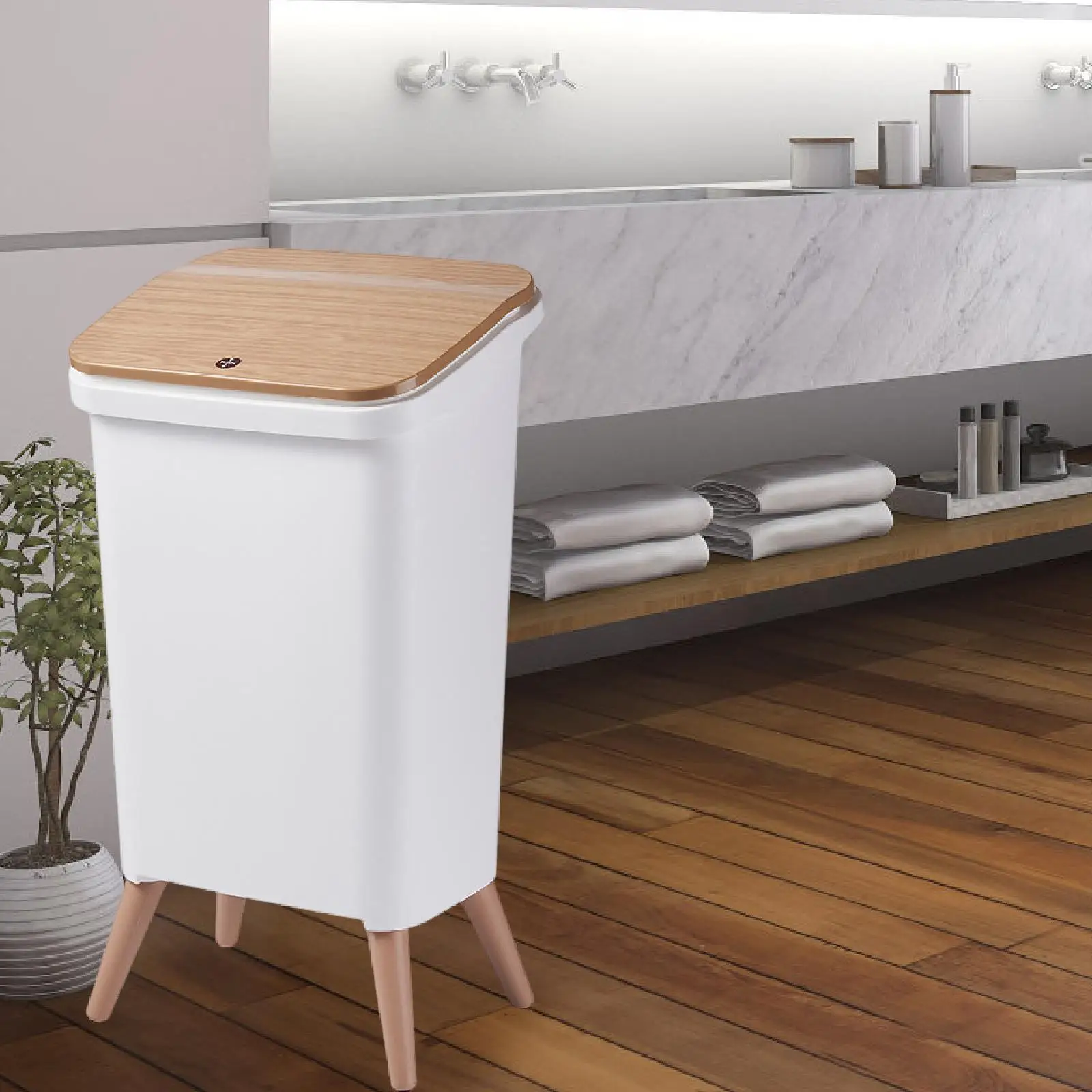 Trash Can with Legs,Indoor Outdoor Garbage Can Waste Basket with Press Type Lid for Hotel Dorm Bedroom Household Under Sink