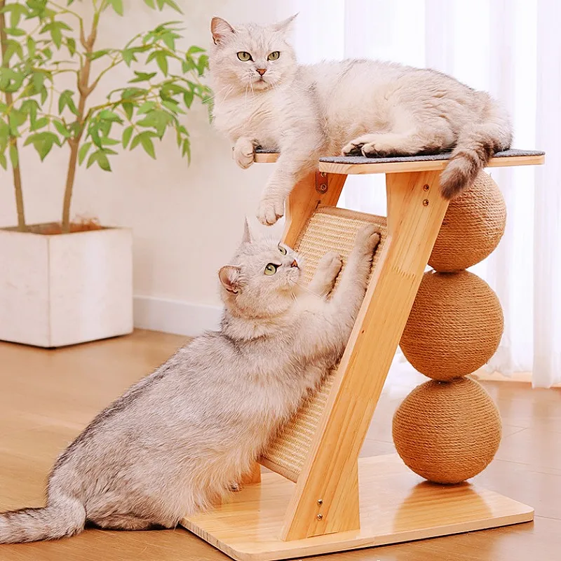 Marco escalada para gatos de madera maciza con rascador sisal y torre