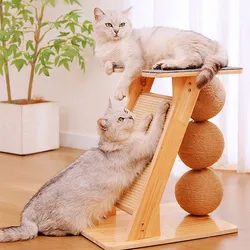 Marco escalada para gatos de madera maciza con rascador sisal y torre