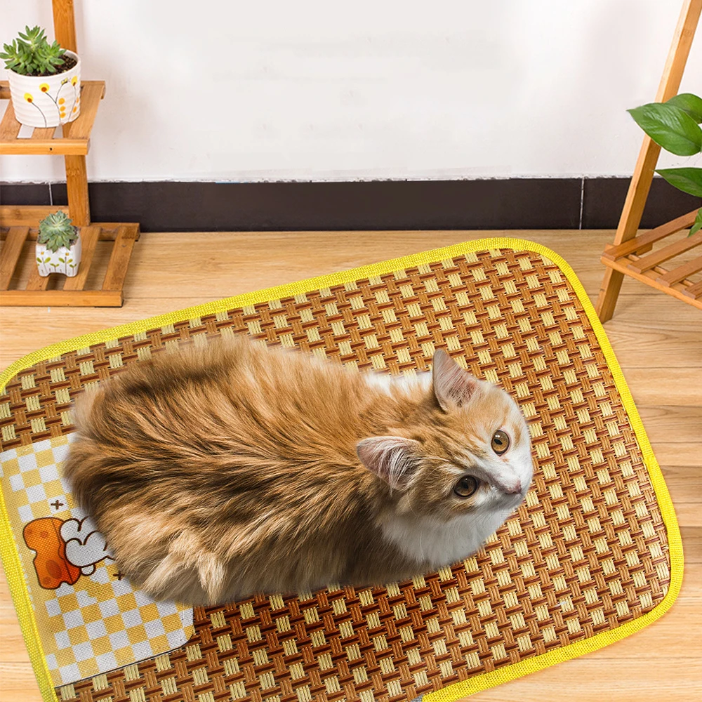 Alfombrilla de mimbre lavable y antideslizante para mascotas, esterilla de verano para gatos pequeños y medianos, almohadilla de refrigeración transpirable para cachorros y gatos, alfombrilla para dormir para mascotas - imagen 4