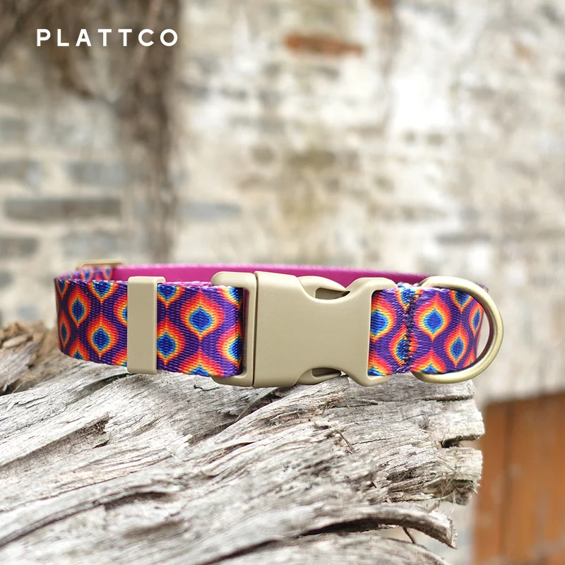 Fabricantes PLATTCO, mascota de transferencia de calor colorida personalizada con correa, Collar de perro ajustable, gema de arcoíris PDC362 - imagen 2