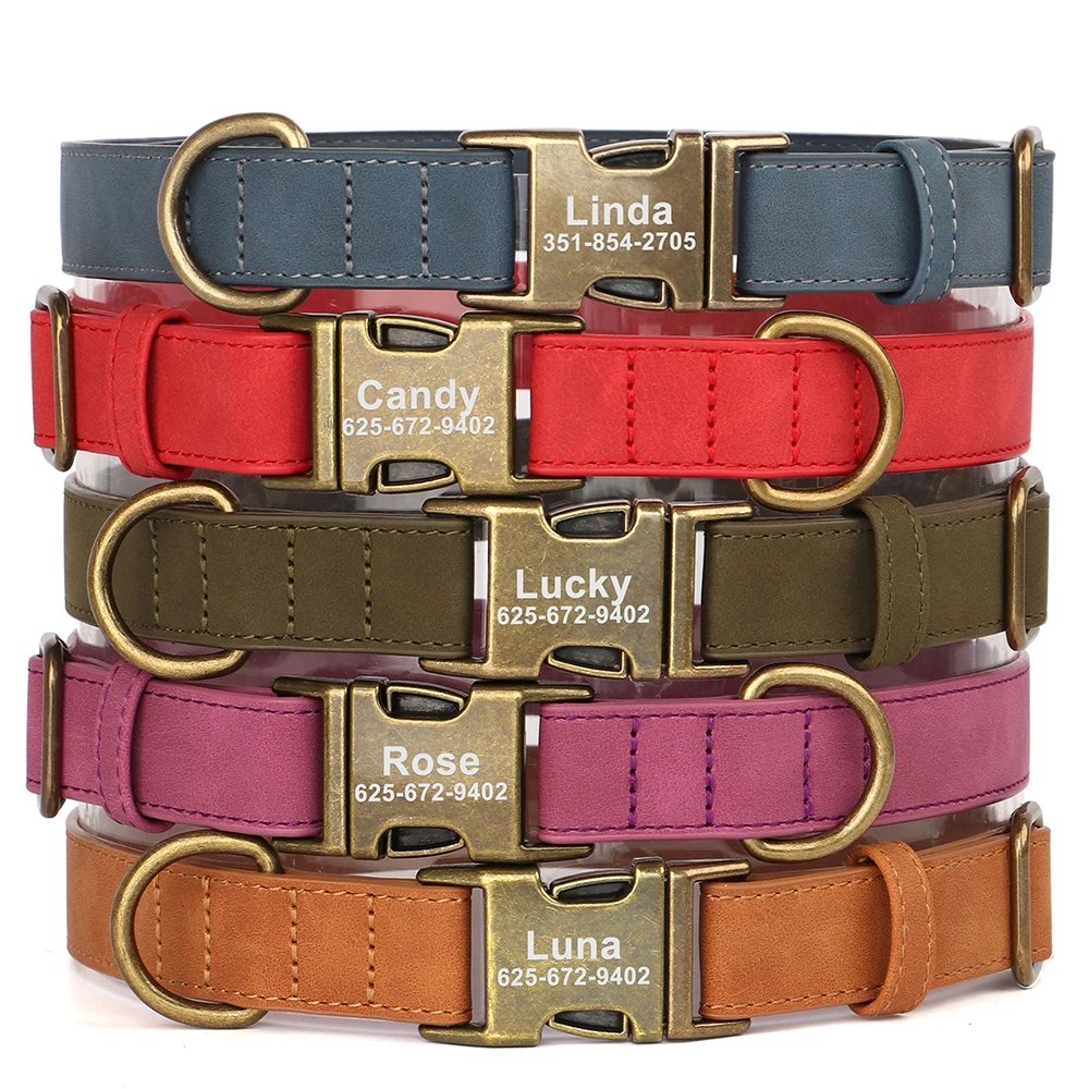 Custom Engraved Dog Collar Personalized PU Leather Dog Collars Soft Padded Pet ID Collar For Small Medium Large Dogs Pitbull - imagen 2