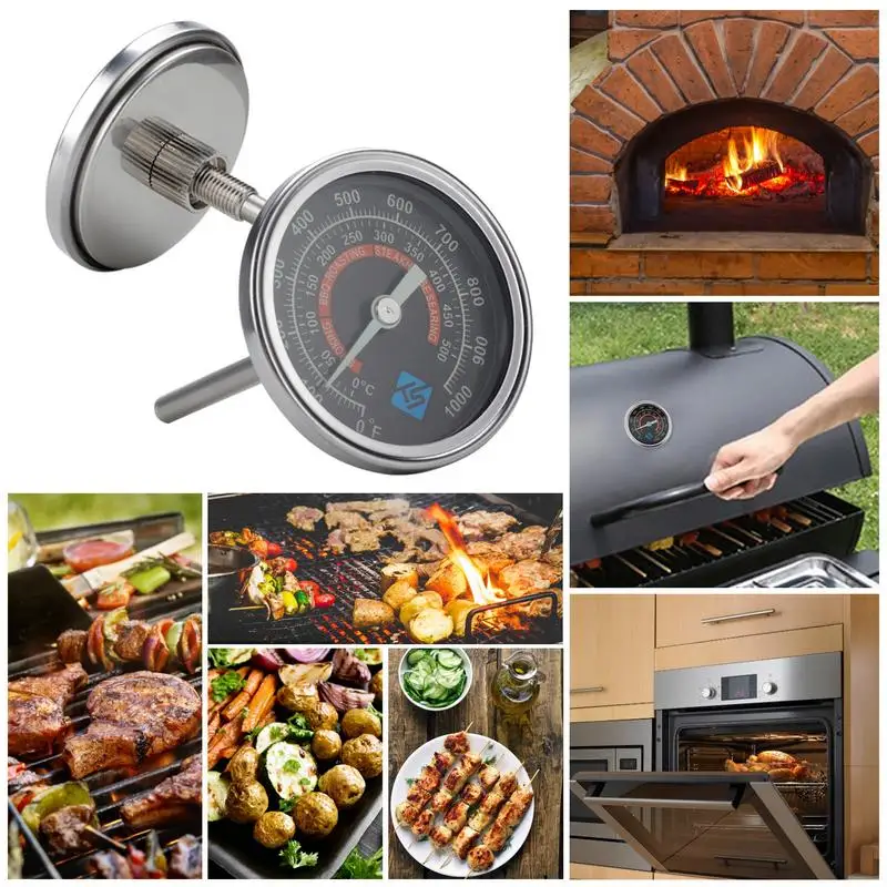 Termómetro de horno 0-1000F, medidor de temperatura de escala de Dial transparente, acero inoxidable, barbacoa, horno fluorescente, Visible por la noche - imagen 4