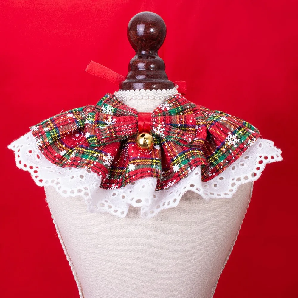 Adorable Collar navideño a cuadros para perros con borde de encaje, cuatro coloridas bufanda para mascotas, toalla para perros - imagen 4