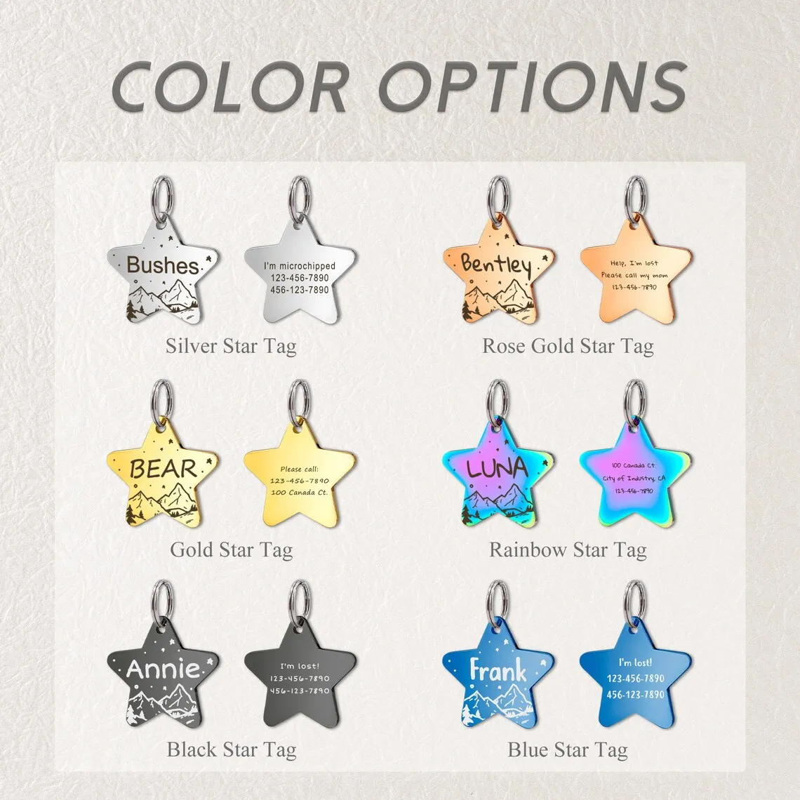 Etiqueta de identificación personalizada para Collar de mascota, etiquetas personalizadas con patrón de estrella y nombre de mascota para Collar de identificación de gatito, colgante con placa con nombre para perros y gatos, suministros - imagen 3