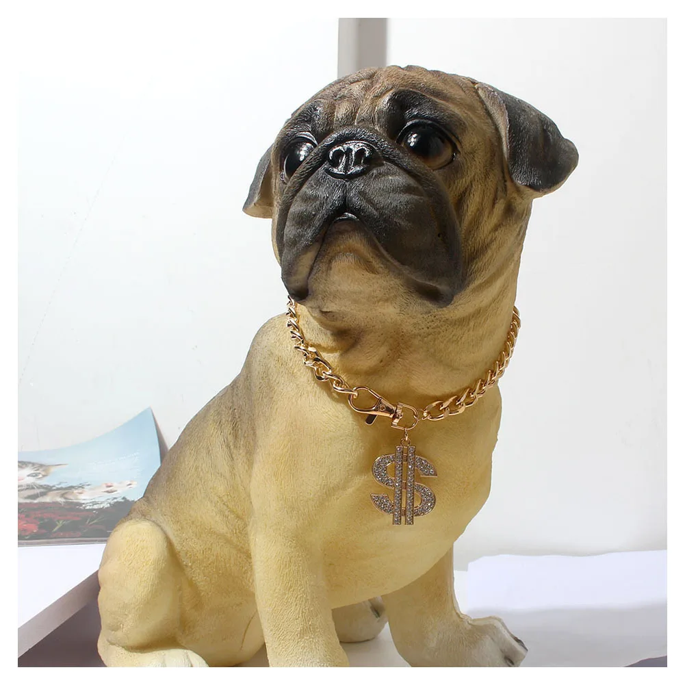Cadena chapada en oro/plata para perros con colgante de signo de dólar, Collar de Hip Hop para perros pequeños y medianos, Bulldog - imagen 4