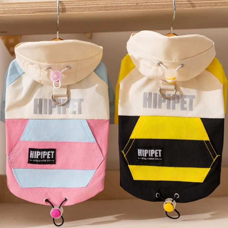 Otoño e Invierno chaqueta con capucha a rayas para mascotas perro sombrero para el sol en contraste gato salir ropa para perros pequeños ropa para cachorros