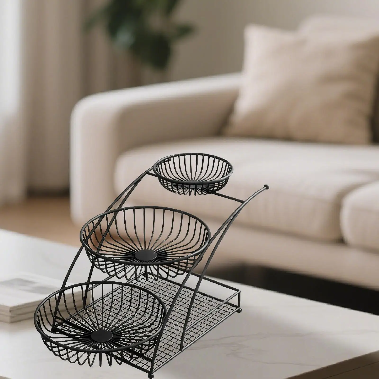 3 Tier Fruit Basket Desktop Sundries Organizer Fruit Stand Holder Decor for Countertop