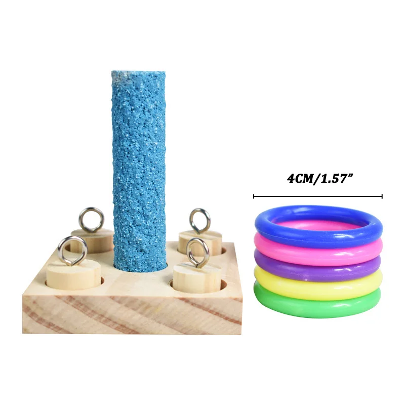 Juego de juguetes de entrenamiento para pájaros, juguetes de rompecabezas de bloques de madera para loros, anillos de plástico coloridos, juguetes para masticar para entrenamiento de inteligencia, suministros para pájaros - imagen 3