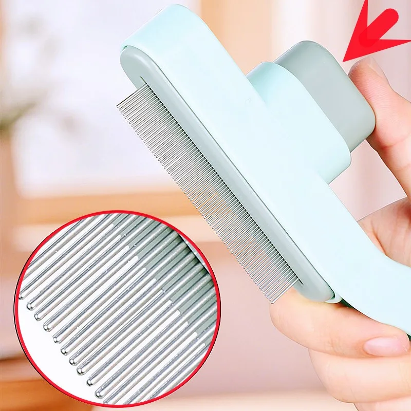 Peine para perros, cepillo automático para gatos, peines de dientes densos para el cuidado de perros, removedor de pelo para mascotas, cepillo autolimpiante para gatos, peine para perros, suministros para mascotas - imagen 2