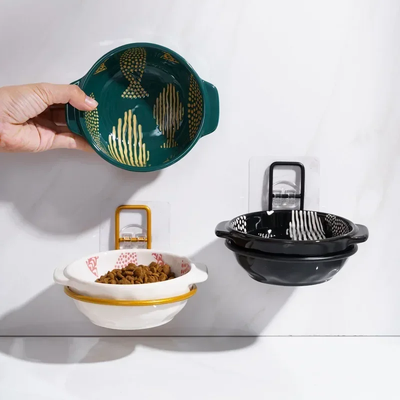 Cuenco de cerámica para mascotas, alimentador de comida para gatos, jaula para perros estacionaria, taza de agua, jaula colgante para pared para cachorros y gatitos, platos con pegatinas gratis - imagen 5