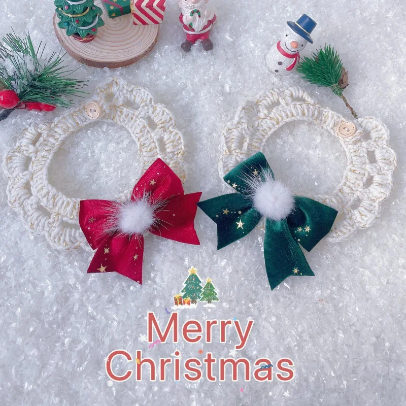 Pajarita navideña para mascotas, bufanda con bola de piel, Collar de corbata de Año Nuevo para perros y gatos, accesorio de toalla para babas para mascotas, accesorios para perros pequeños