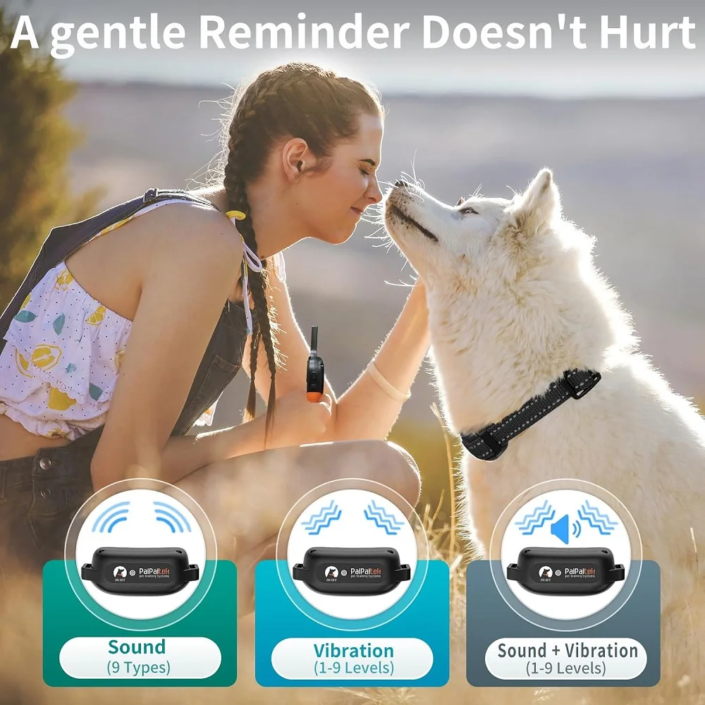 Collar de entrenamiento para perros sin golpes, Collar vibratorio impermeable para perros de 1000m, Collar electrónico recargable para Collar de corteza de perro de todos los tamaños - imagen 5