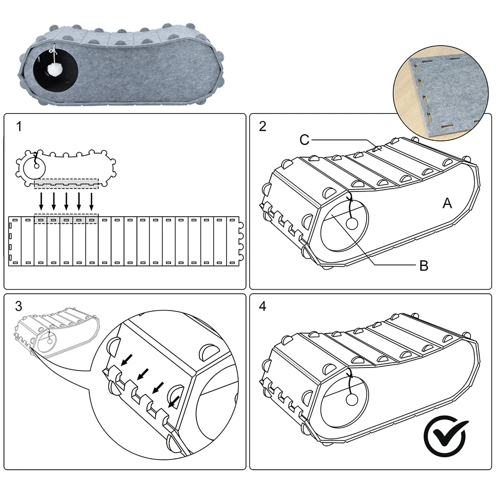 Cabaña para gatos de fieltro grueso de doble capa acogedora con pelota de juego colgante, ocultador para todas las estaciones, diseño antideslizante que ahorra espacio para gatos de interior - imagen 4