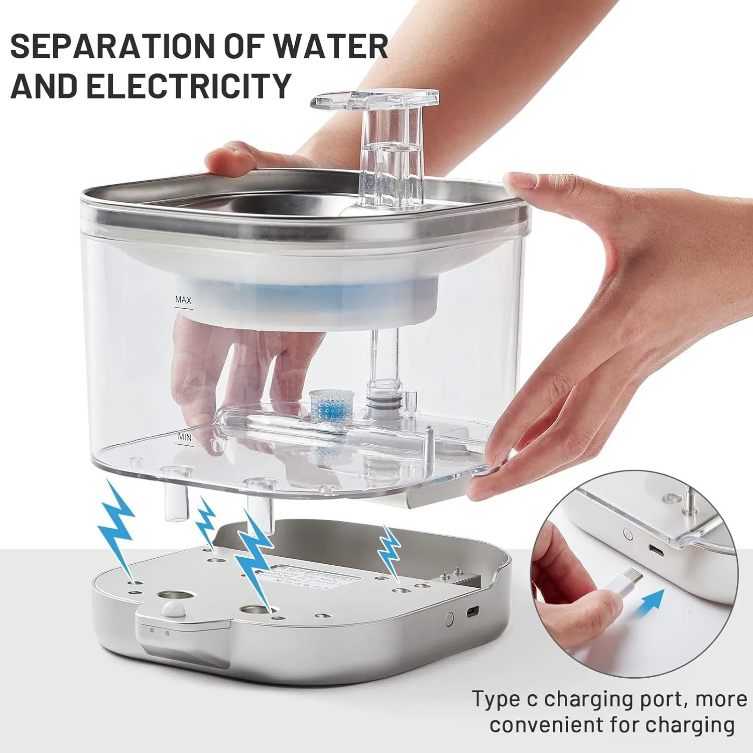 Bebedero automático inalámbrico recargable acero inoxidable para gatos - imagen 2