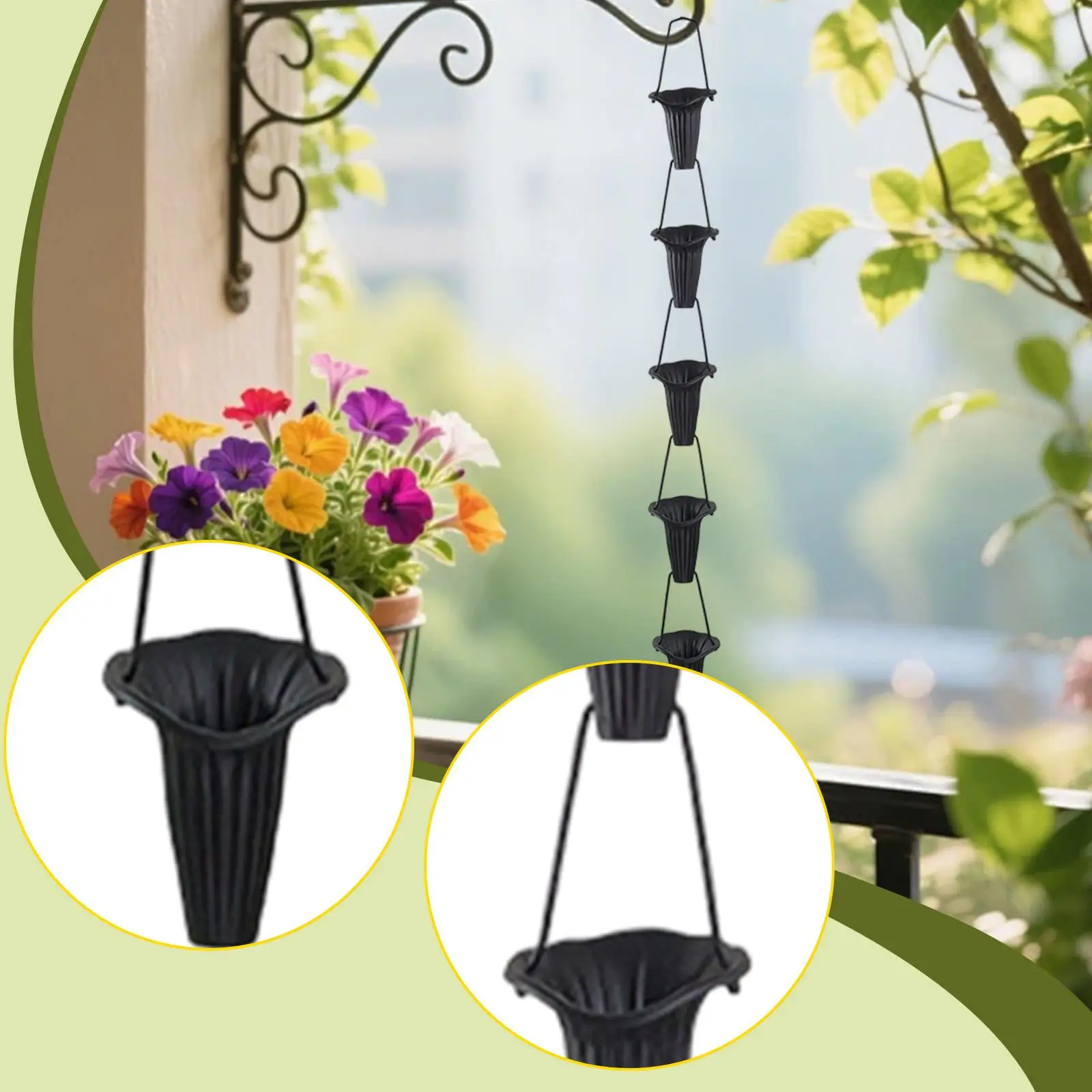 Vintage Hanging Rain Chain Trumpet Flower Eaves Gutter Chain Decorative Water Diverter for Yard House Courtyard