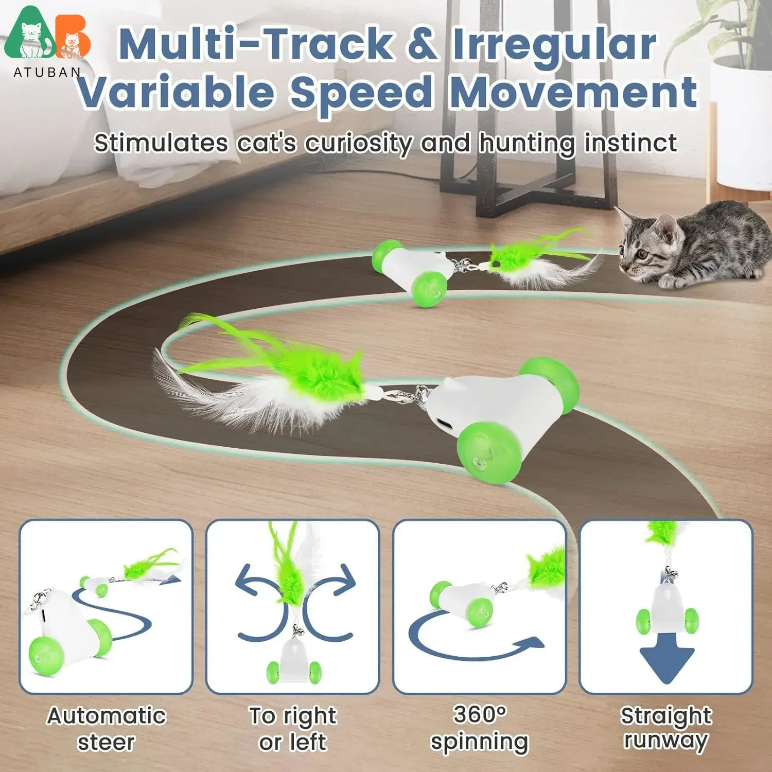 ATUBAN juguete inteligente para gatos, ruedas de luces LED que cambian de color, juguetes para gatos para estimular, juguetes de persecución para gatos activados para gatitos - imagen 2