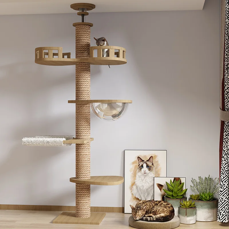 Juguete de escalada para gatos, torre para gatos de suelo a techo con poste rascador, hamaca de suelo a techo, casa de árbol para mascotas, muebles para mascotas - imagen 3