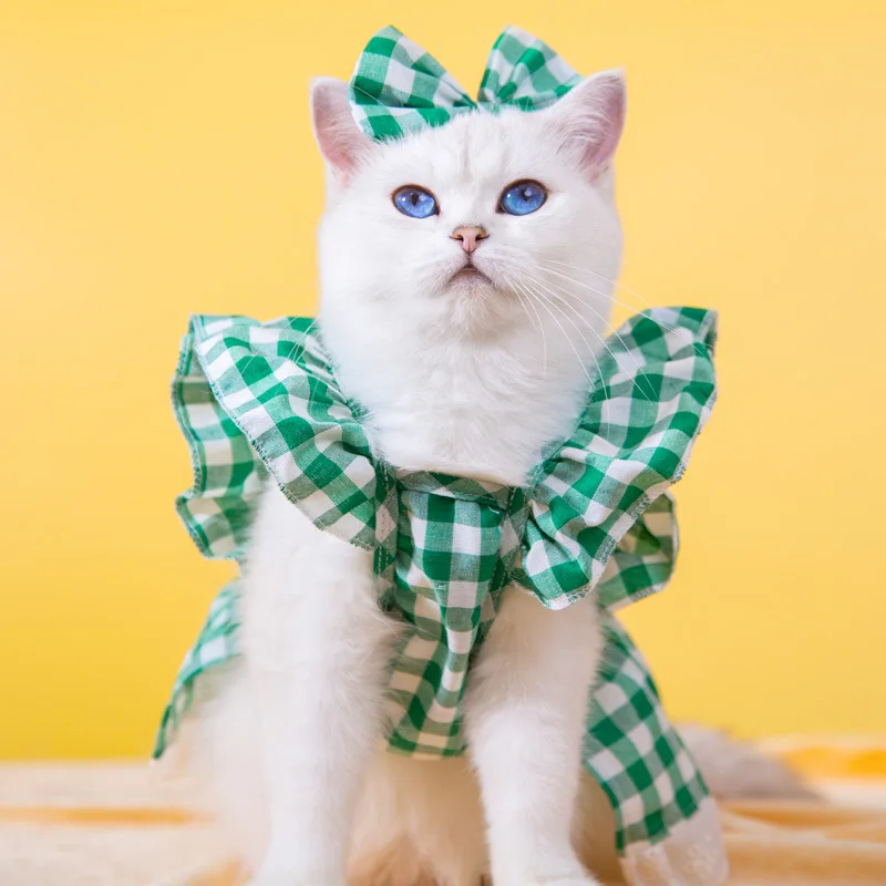 Conjunto de falda a cuadros de Navidad para otoño/invierno, pajarita, ropa para mascotas, ropa para gatos, vestidos para perros pequeños, ropa para cachorros - imagen 2