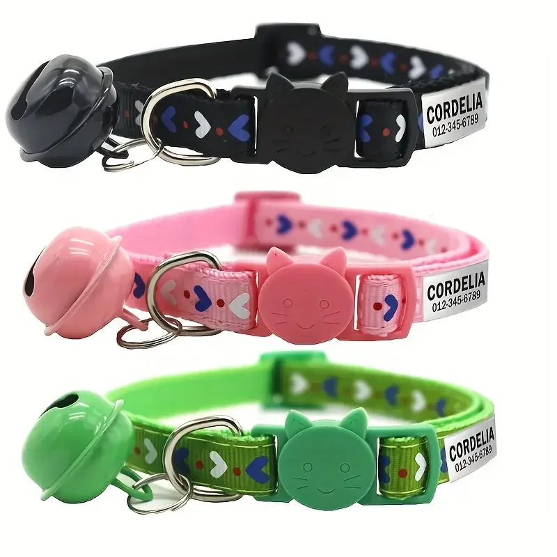 Collar de gato personalizado, etiqueta de identificación de mascota, nombre personalizado, placa de identificación grabada gratis, gatito, cachorro, etiqueta con nombre antipérdida, Collar con hebilla de seguridad - imagen 4