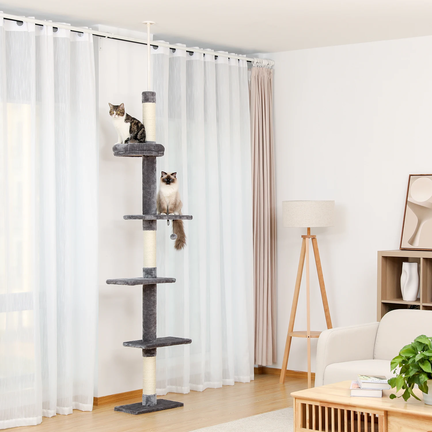 Árbol para gatos de suelo a techo – Torre con postes rascadores y juguetes - imagen 3