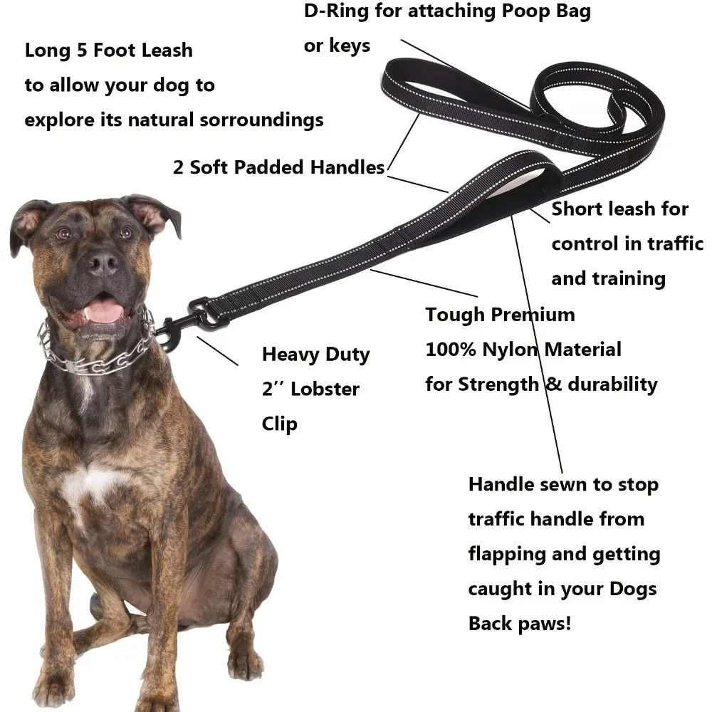 Correas para perros de 1,8 M, cadena de entrenamiento para perros de viaje al aire libre, plomo de doble mango resistente para Control más grande, entrenamiento de seguridad, mango doble - imagen 3
