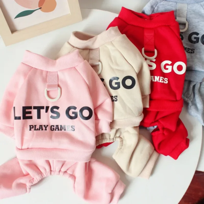 Monos para perros de otoño, chaqueta cálida y suave, ropa para perros con estampado de letras, Sudadera con capucha de cuatro patas para cachorros, monos de lujo para gatos, caniche, suministros para mascotas - imagen 5