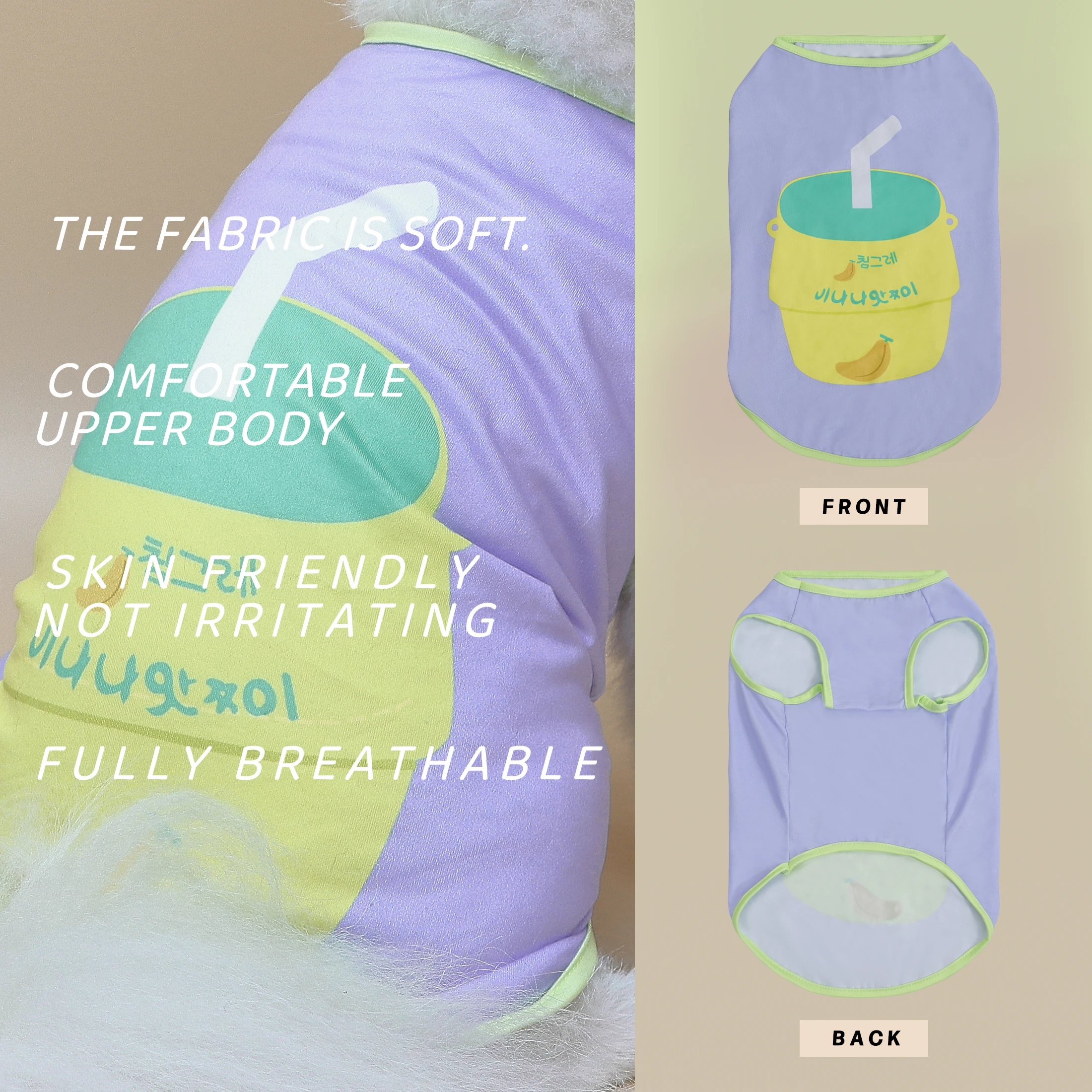 Chaleco para perro con taza de batido de frutas, gráfico de bebida de plátano y fresa, camisa transpirable sin mangas para mascotas, ropa de verano para perros pequeños y mascotas