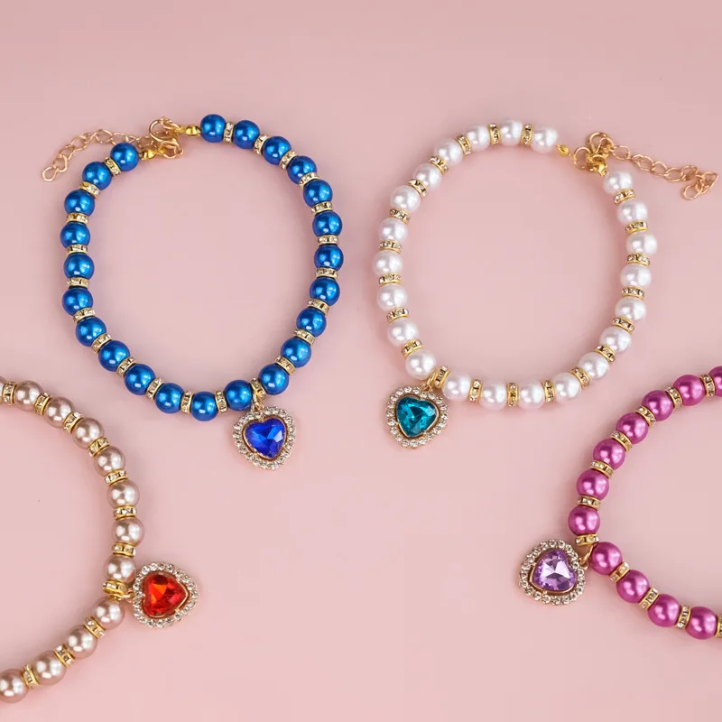 Collar de perlas para mascotas con colgante de corazón, collar de perlas falsas ajustable para perros pequeños y gatos, joyería para fiesta de boda, accesorios para mascotas - imagen 4