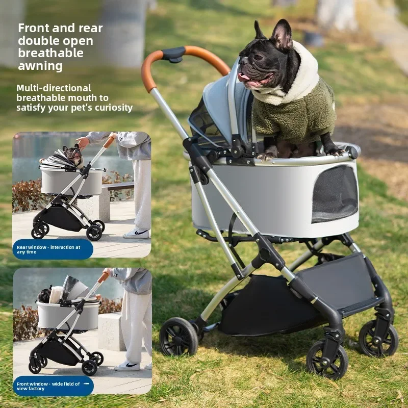 Cochecitos para mascotas medianos y grandes, cochecitos de peluche para perros y gatos, carrito pequeño para mascotas, suministros ligeros y plegables para gatos - imagen 2