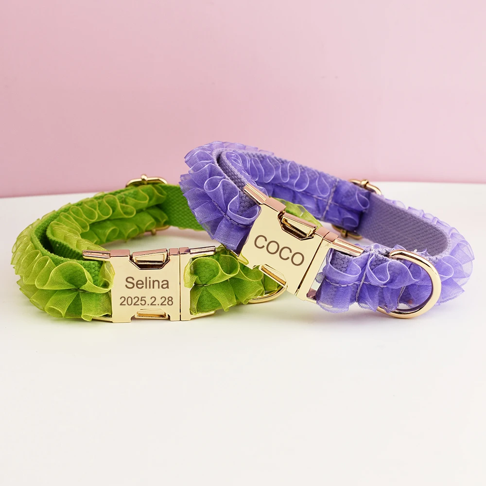 Collar y correa para perro de diseño de encaje grabado personalizado de lujo, conjunto con placa de identificación PetHarness personalizada, accesorio de boda para perros - imagen 2