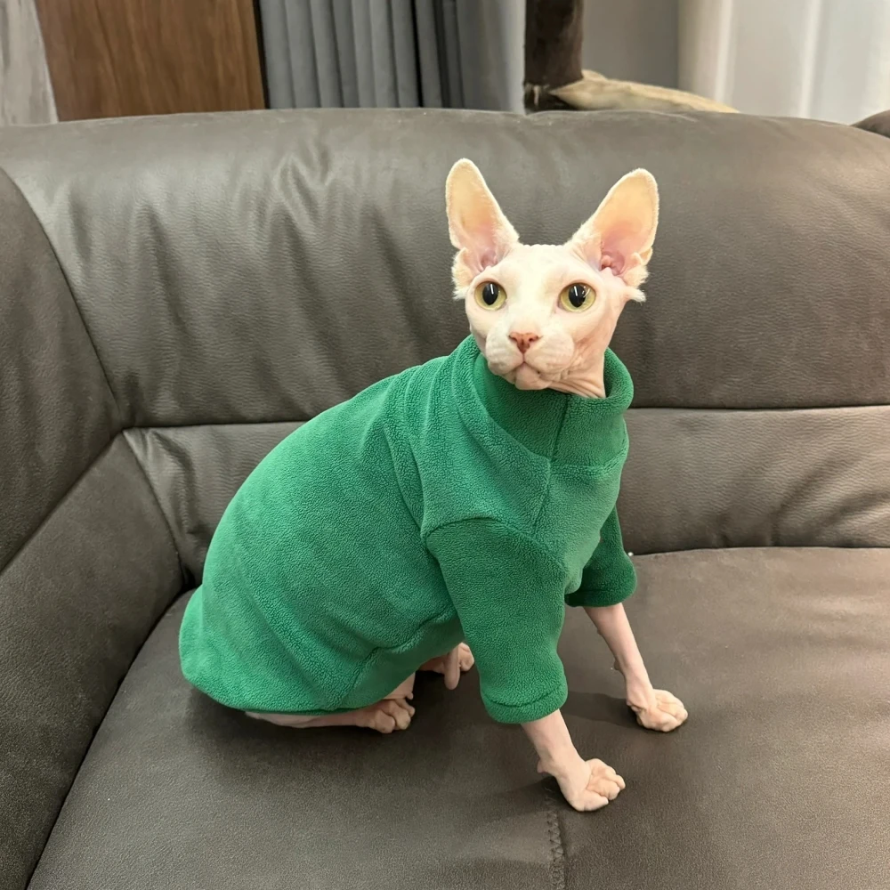 Abrigo de vellón negro grueso para Sphynx Cat Sudadera suave para gatitos de famale machos Ropa de estar por casa cálida para Devon Rex Ropa en invierno - imagen 5