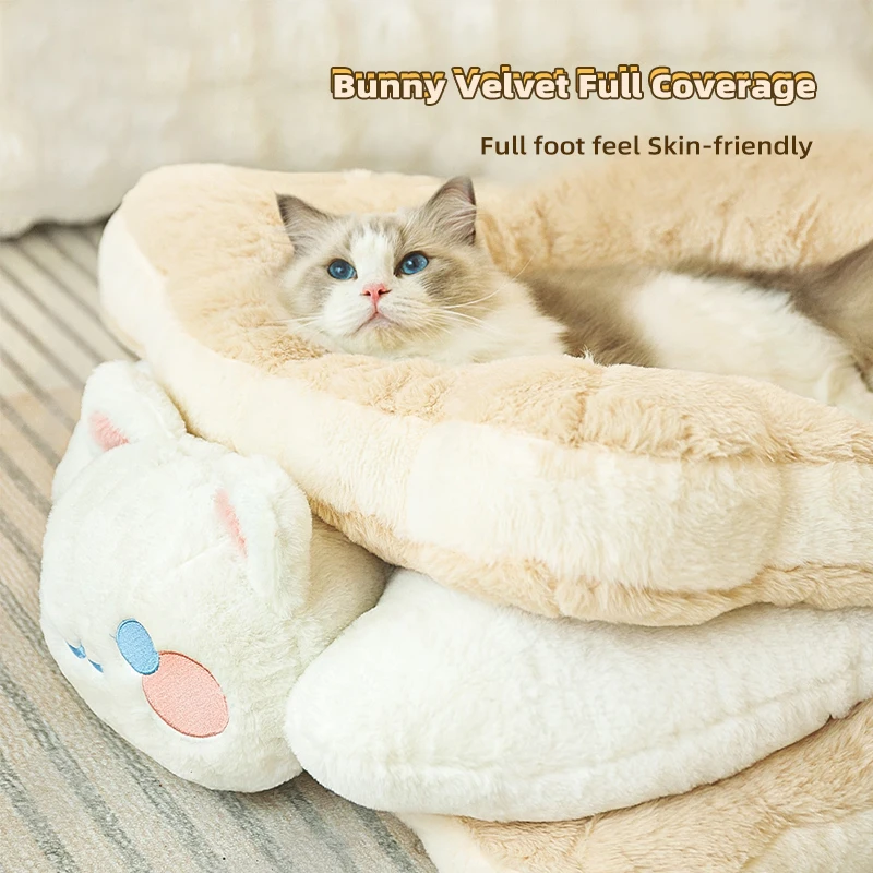 HOOPET Cama para gatos sándwich galleta nido para gatos invierno cálido cama para gatos gruesa gato de invierno gatito durmiendo con perrera para mascotas - imagen 5
