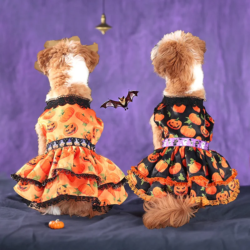 Vestido de Halloween para perros pequeños, medianos y grandes, disfraz de calabaza para mascotas, traje de fiesta - imagen 3