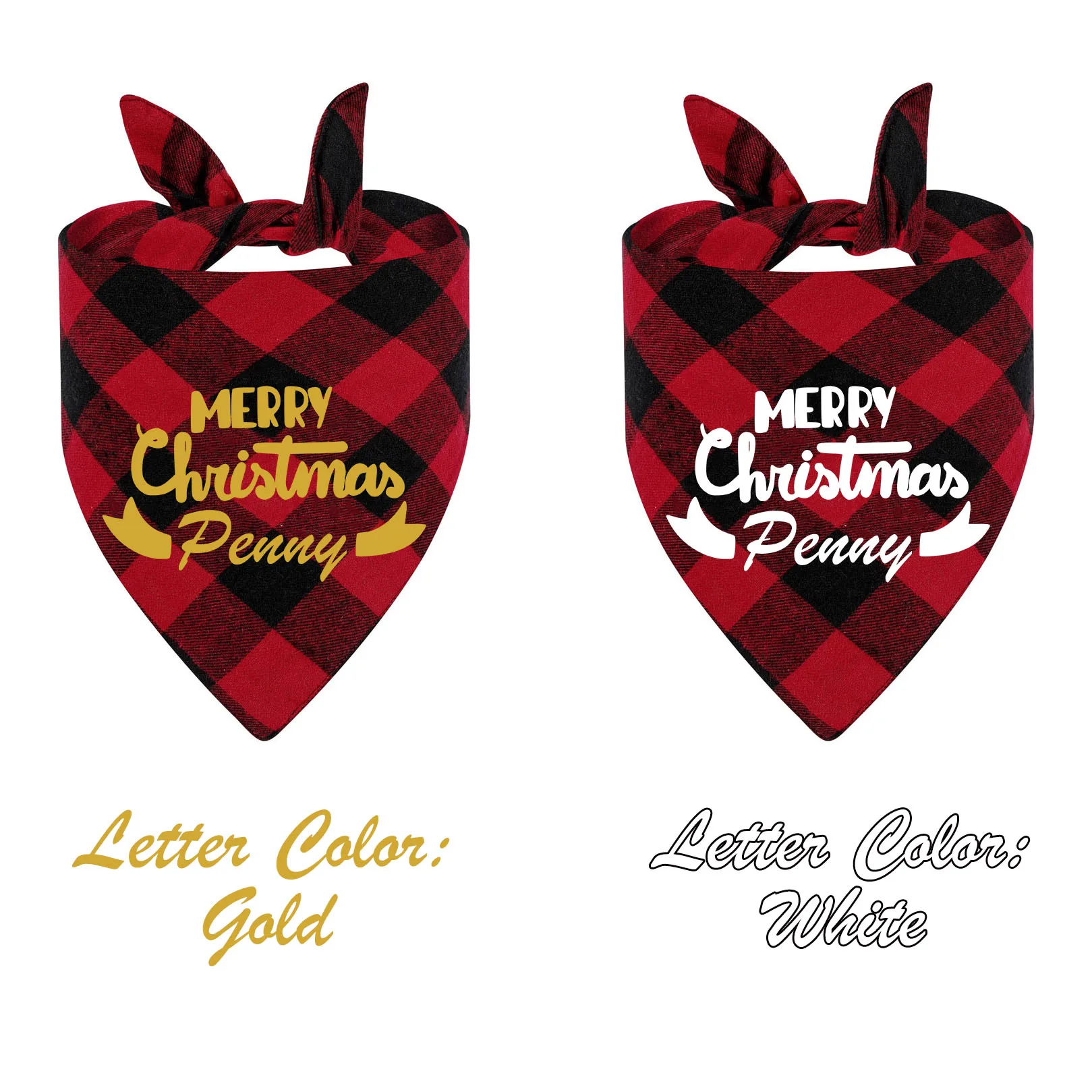 Feliz Navidad Santa nombre personalizado rojo verde a cuadros mascota perro Bandana triángulo bufanda Baberos para mascota cachorro perro accesorios de fiesta de vacaciones - imagen 4