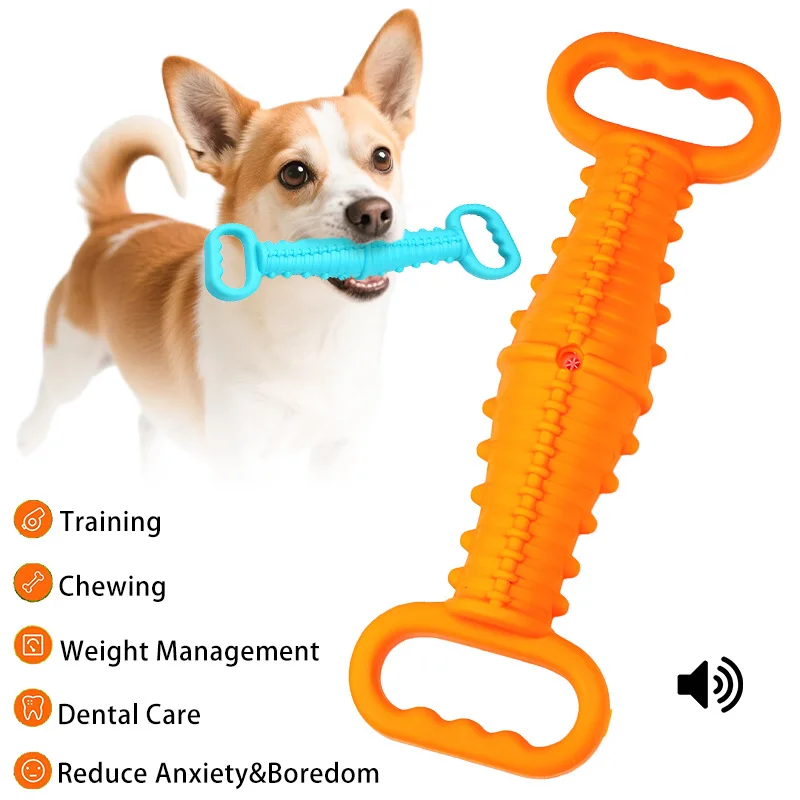 Anillo de tracción de doble mango TPR, juguete de entrenamiento con sonido para perros, juguetes con sonido para cachorros, productos para mascotas