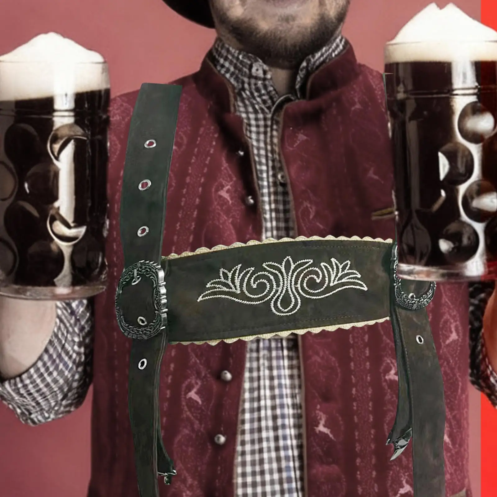 Tirantes cruzados en la espalda del Festival alemán, artesanía fina para celebraciones culturales, accesorios ajustables bordados en marrón oscuro - imagen 4