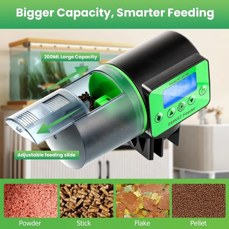 Comedero automático programable para peces para acuario, dispensador automático de comedero para peces de porción ajustable de 200 ml, ideal para acuarios - imagen 3