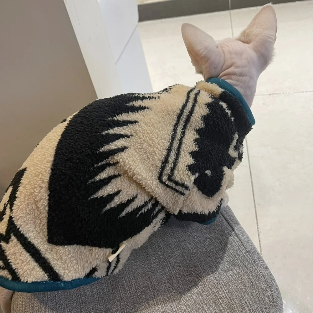 Suéter de gato en invierno Fahion Warm Ollie Chaqueta con cremallera de terciopelo para Sphynx Cat Abrigo de otoño verde grueso para Devon Rex Cat Supplies - imagen 3